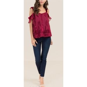Francesca's Kira ColdShoulder Burnout Velvet Blous
